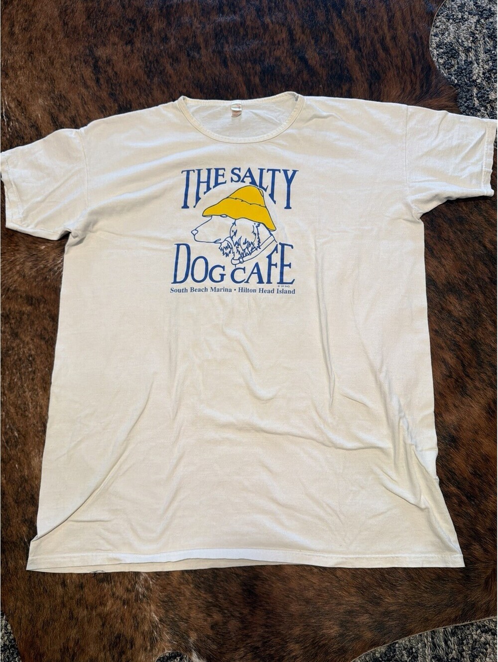 Vintage 90s Salty Dog Cafe T Shirt White One Size Anvil Red Bar Tag Hilton Head